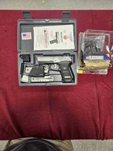 lot 273 image: Ruger P95 Stainless 9mm, with holster, like New, hi vis, 2 Mags, Box