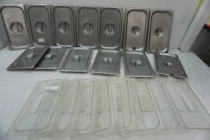 lot 95 image: Stainless steel (13) & poly (8) 13 pan lids