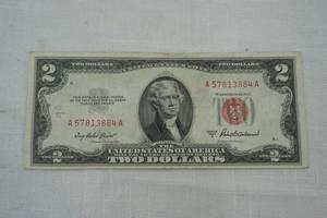 lot 138 image: 1953 series two-dollar bill with red seal