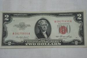 lot 139 image: 1953 series two-dollar bill with red seal