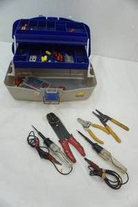 lot 415 image: Plano tackle box & electrical hardware supplies