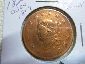 lot 34 image: 1820 Large Cent - Coronet Head (20 Over 19)