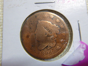 lot 41 image: 1824 Large Cent - Coronet Head