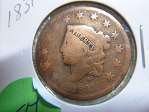 lot 57 image: 1831 Large Cent - Coronet Head