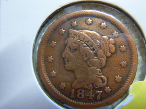 lot 91 image: 1847 Large Cent - Braided Hair
