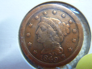 lot 97 image: 1849 Large Cent - Braided Hair