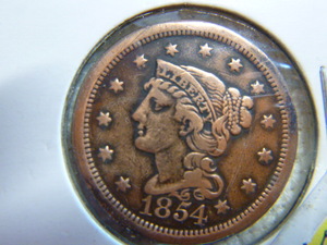 lot 106 image: 1854 Large Cent - Braided Hair