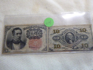 lot 114 image: 1874 and 1863 10 Cents - Fractional Currency