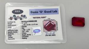 lot 41 image: GGL 46.35 Ct Emerald Cut Pink (LAB CREATED) Natural Ruby With Card