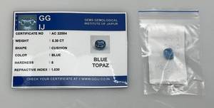 lot 45 image: GGIJ 5.30 Ct. (LAB CREATED) Cushion Cut Blue Topaz With Card