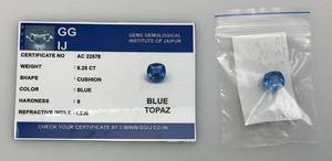 lot 50 image: GGIJ 8.25 Ct. (LAB CREATED) Cushion Cut Blue Topaz With Card