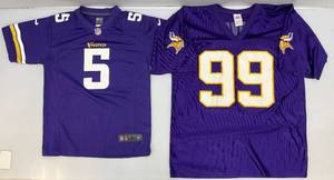 lot 103 image: Two Vikings Jerseys 1 #99 Hovan Size Large & #5 Bridgewater Youth Large (PRE-OWNED)