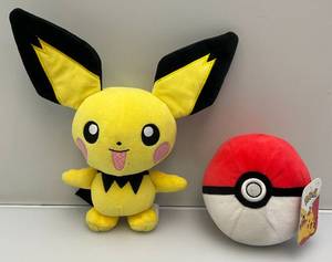 lot 134 image: Pokemon Pichu Poke Plush Toy 8 (Pre-Owned) & Pokeball Plush (New With Tag)