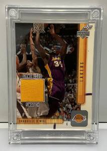 lot 176 image: Upper Deck JF (Shaquille ONeal) Lakers Jersey Fusion Game Worn Jersey Patch Card In Heavy Protective Plastic Sleeve