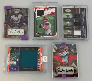 lot 191 image: Misc. Football Autographed & Patch Cards Including Rookie Collection three Patch Card And More (All In protective Cases)