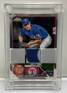 lot 194 image: Topps Chrome 2350 COREY SEAGER Triple Patch Card In Heavy Protective Sleeve