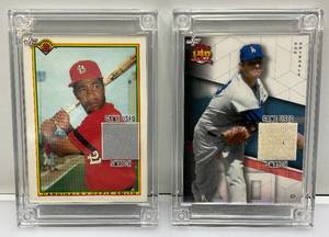lot 195 image: Basebal Jersey Fusion Game Worn Jersey Patch Cards Including Bowman Ozzie Smith & Topps Don Drysdale Both In Heavy Plastic Protective Sleeves