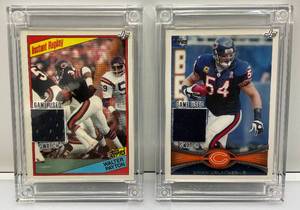 lot 205 image: Football Jersey Fusion Game Worn Jersey Patch Cards Including Topps Brian Urlacher  & Topps Walter Payton Both In Heavy Plastic Protective Sleeves