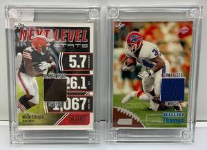 lot 206 image: Football Jersey Fusion Game Worn Jersey Patch Cards Including Score Nick Chubb & StadiumThurman Thomas Both In Heavy Plastic Protective Sleeves