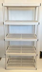 lot 217 image: Collapsible White Plastic Storage Shelf 36 L  x 72 H x 24 W