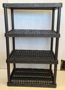 lot 220 image: Collapsible Black Plastic Storage Shelf 35 34 L  x 57 H x 24 W