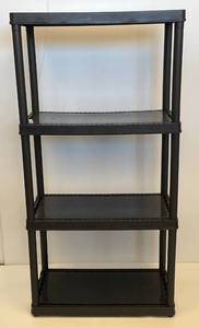 lot 222 image: Collapsible Black Plastic Storage Shelf 24 L  x 48 H x 12 W