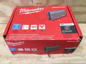 lot 55 image: Milwaukee 1-34 9 Gauge Galvanized Staples Model # MPU134-960