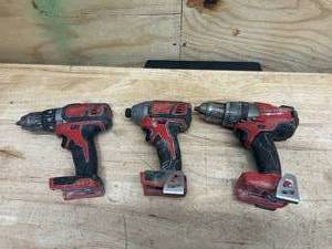 lot 102 image: MILWAUKEE- DrillDriver, Hammer DrillDriver and Impact Drill (Tool Only)