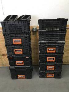 lot 19 image: 2 Stacks of Ridgid Storage Bins