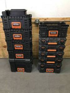 lot 153 image: 2 Stacks of Ridgid Storage Bins