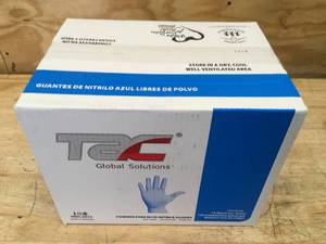 lot 159 image: Case of TAC Powder Free Blue Nitrile Gloves Size Large