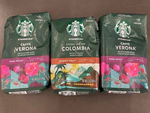 lot 4 image: Lot of 3 Starbucks Ground Coffee Bags - Verona and Colombia Blends