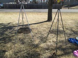 lot 27 image: Pair of metal framed Open fire cook...