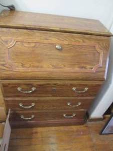 lot 98 image: Wood drop-front 3-drawer Secretary ...