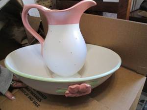 lot 102 image: Ivory and pastel floral pitcher and...