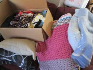 lot 124 image: Bundle of of pillows, clothing, afg...