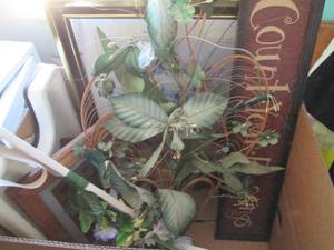 lot 145 image: Faux floral wall decor, Framed pics...