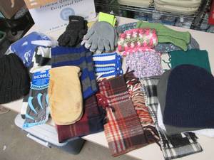 lot 360 image: Winter Scarves, hats, and hand cove...