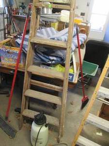 lot 382 image: 6ft wooden ladder plus manually ope...