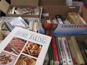 lot 413 image: (5) boxes of assorted cookbooks...