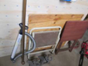 lot 425 image: Folding stool and table with an air...
