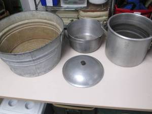 lot 446 image: Cooking pans and a metal bucket...