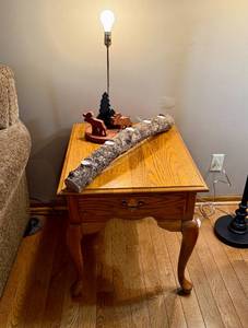 Broyhill End Table, North Woods Lamp and Rustic Candle Holder
