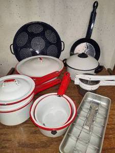 Vintage Red Enamelware - Assorted Kitchen Cookware