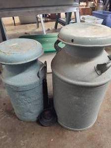Two Vintage Milk Cans and Ladle - Purity Milk Company St Cloud, MN