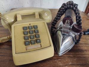 Vintage Iron and Push Button Phone
