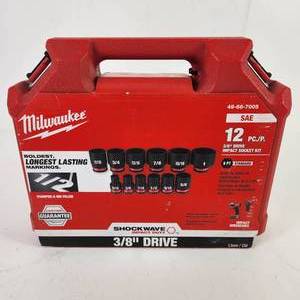 New Milwaukee 12 Piece 3/8" Drive Impact Socket Kit 6 PT Standard 49-66-7005