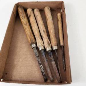 lot 41 image: Lot Of Five Wood Handle Chisels Good Condition
