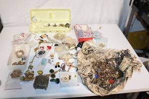 lot 6 image: Assorted Costume Jewelry Lot with Earrings, Brooches, and Beads