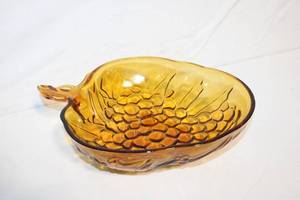 lot 36 image: Amber Glass Serving Dish with Grape Design